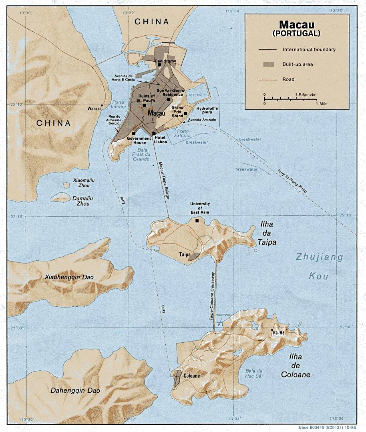 mapa de Macau, cidade vella